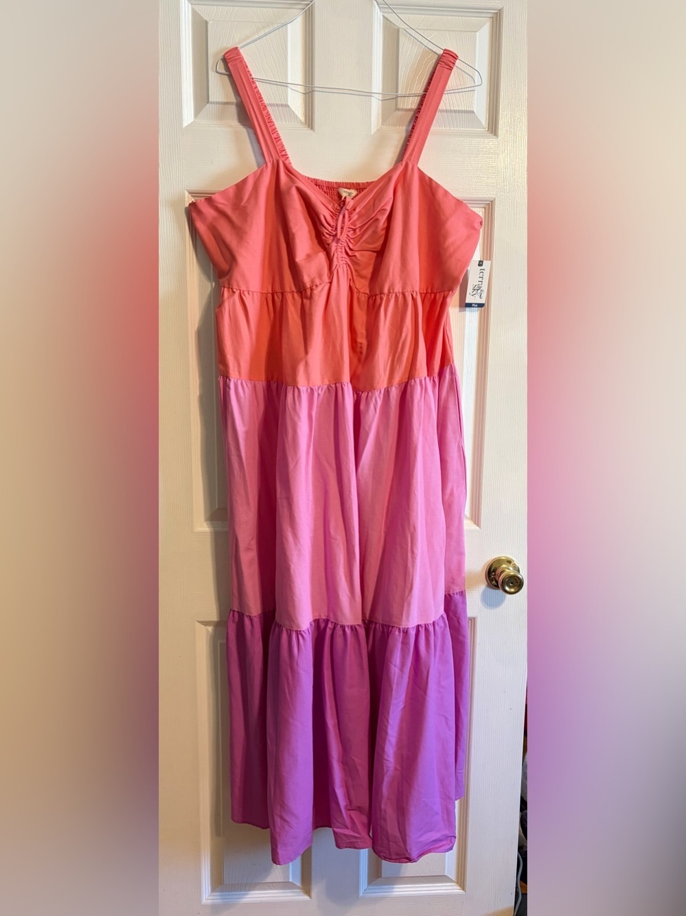 Terra & Sky Plus Size 2X Tiered Colorblock Maxi Dress NWT Pink Orange Purple